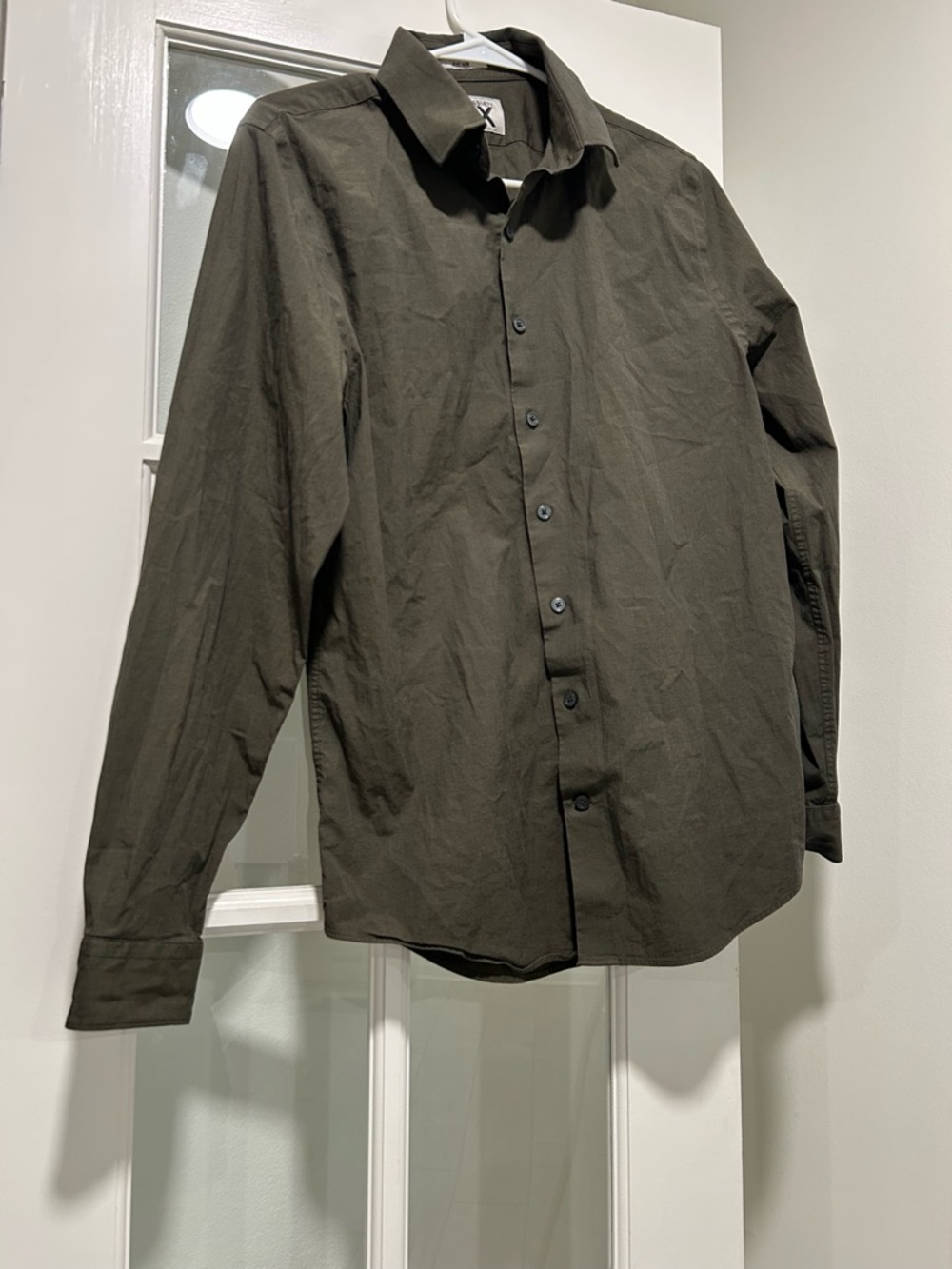 Express Men's Medium 1MX Fitted Olive Button-Down Dress Shirt 15-15 1/2
